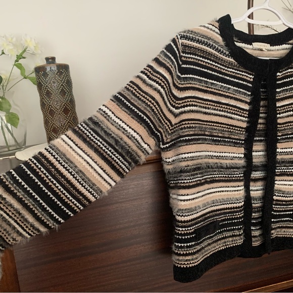 Laura Contrast Trim Textured Striped Cardigan Sweater, Size Small - Picture 4 of 11